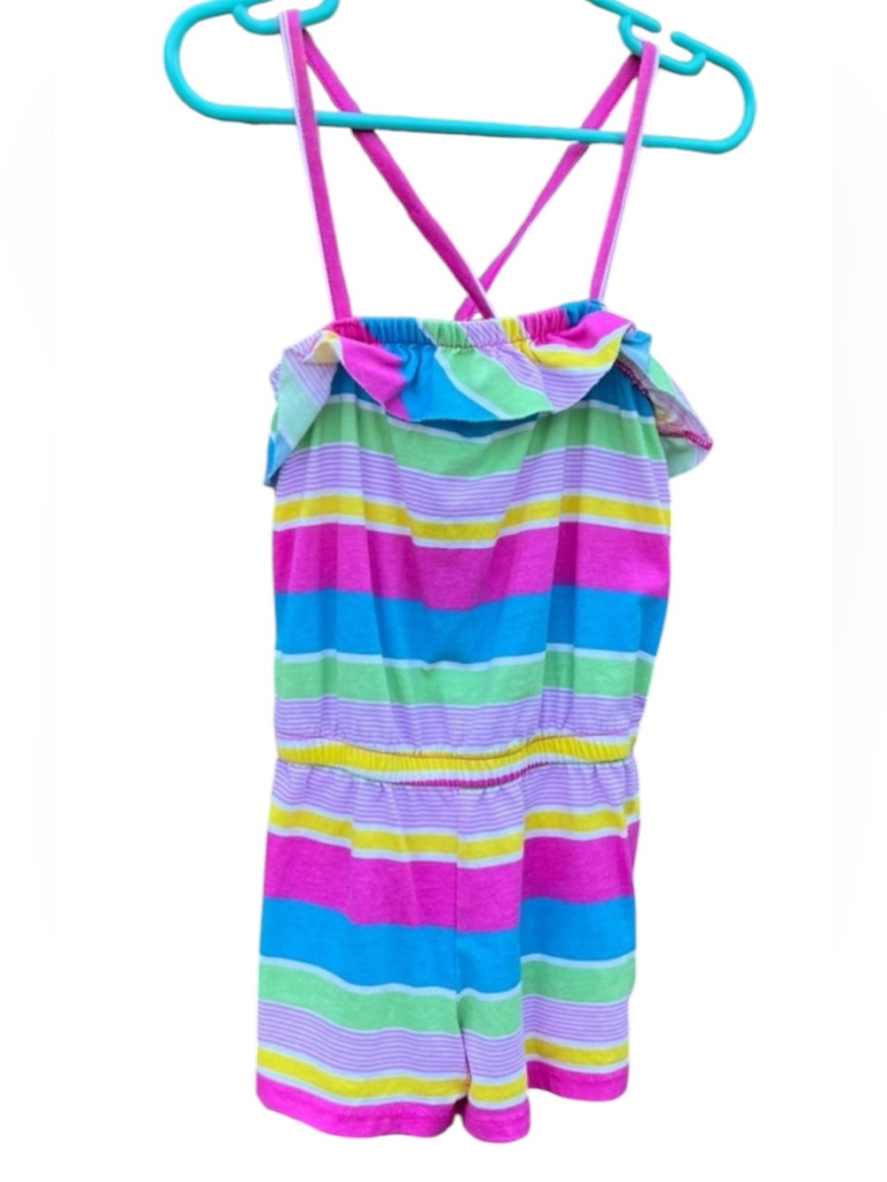 Circo Gil’s 2T Romper Spaghetti straps Pink Blue Yellow Green Purple Stripes